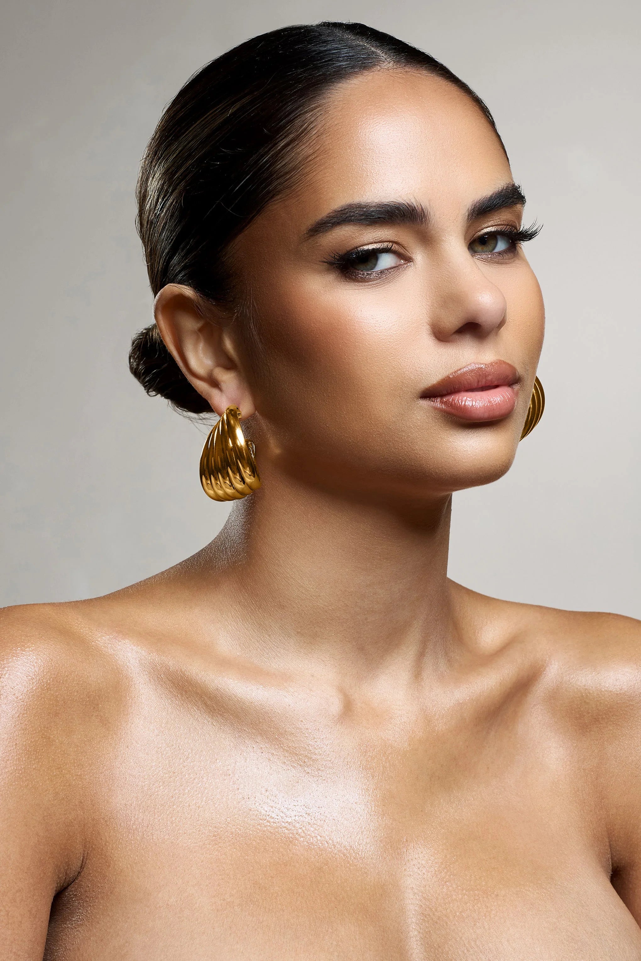 Samoa | Gold Ribbed Chunky Hoop Earrings