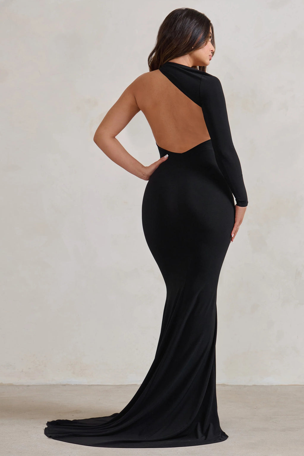 Katarina | Black One Shoulder Fishtail Maxi Dress