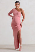 Paloma | Pink Maternity One Sleeve Asymmetric Maxi Dress