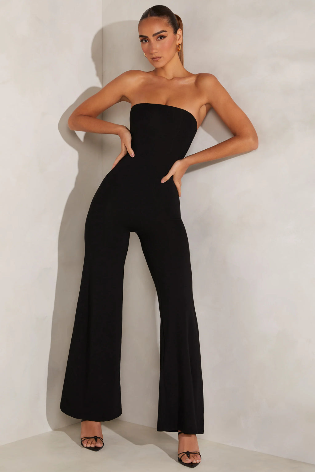 Petite Bandeau Wide Leg Jumpsuit in Black