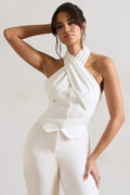 Your Day | Cream Halter-Neck Tailored Top