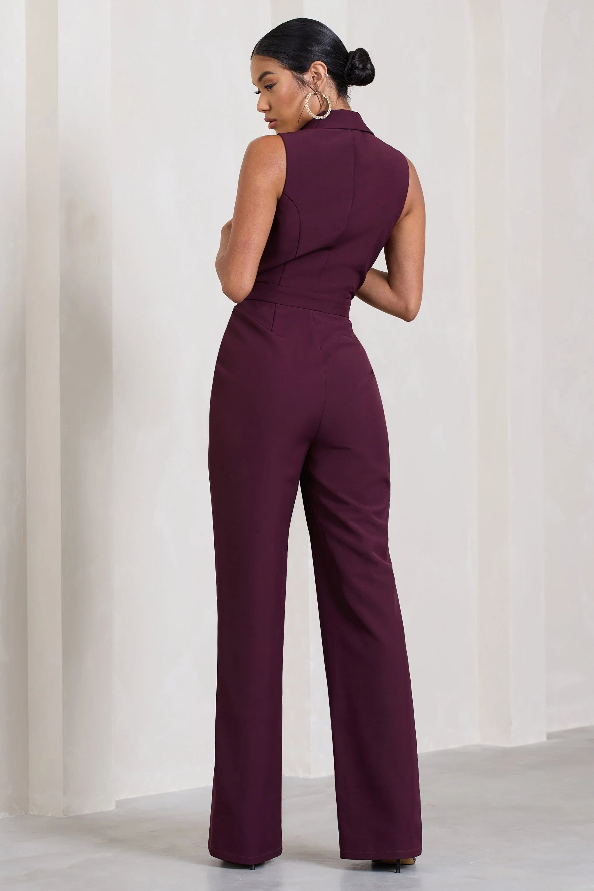 Endure | Plum Tailored Sleeveless Wide-Leg Jumpsuit