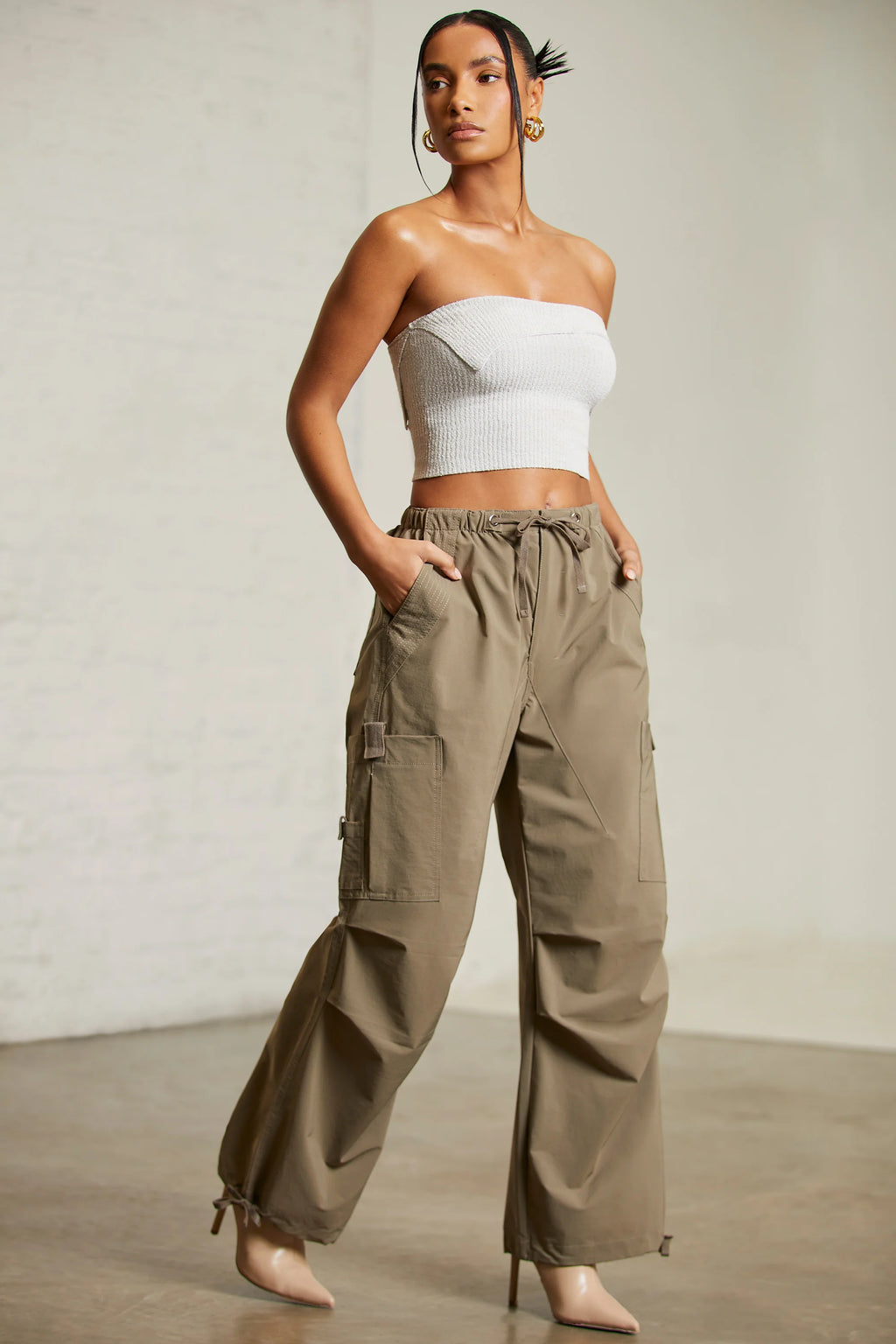 Tall Wide Leg Cargo Trousers in Green