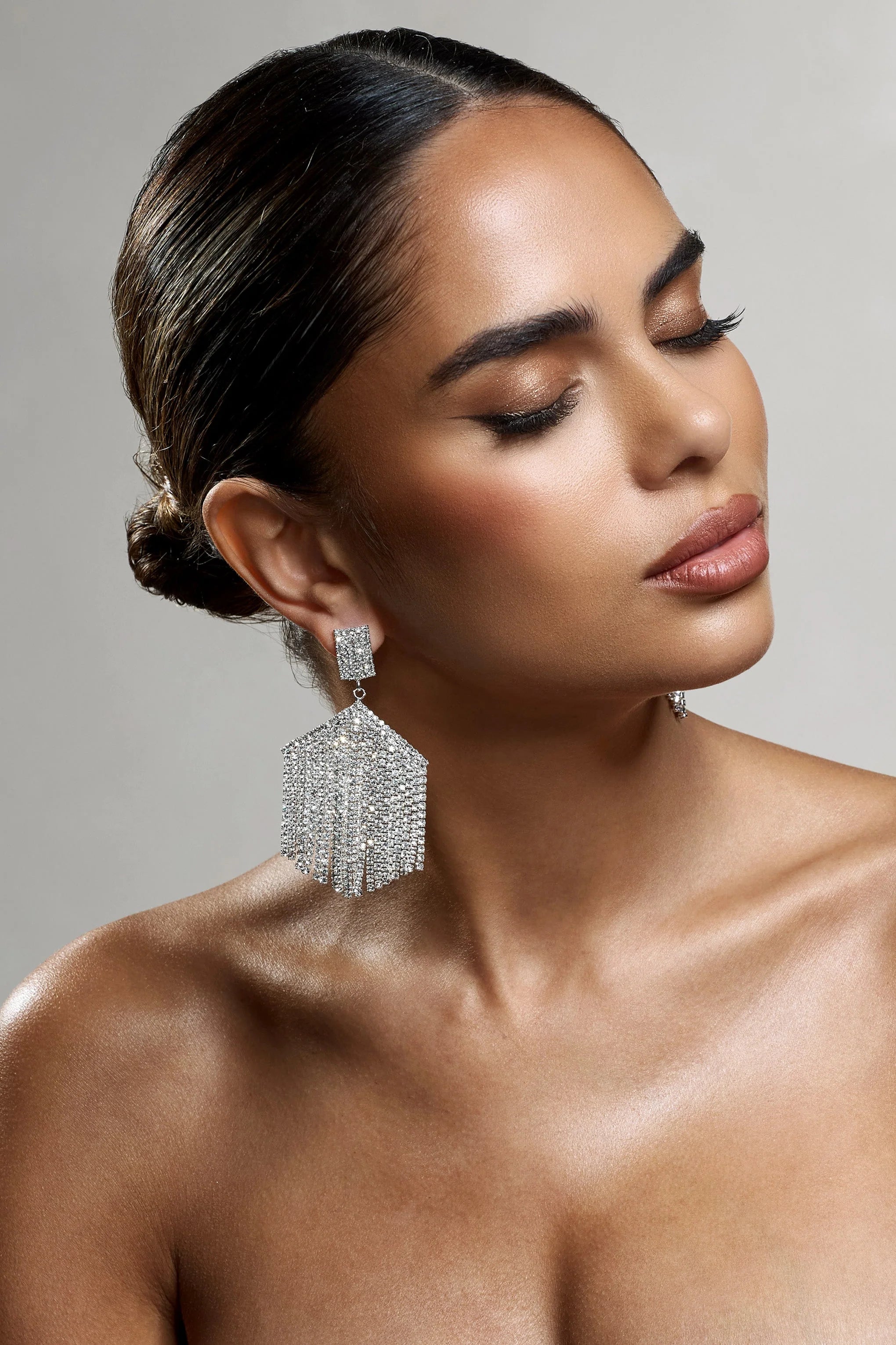 Sea Of Stars | Silver Diamante Tassel Drop Earrings