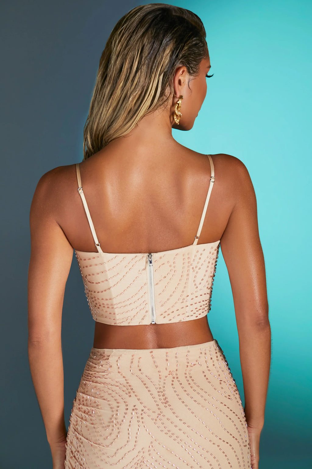 Embellished Crop Top in Sand