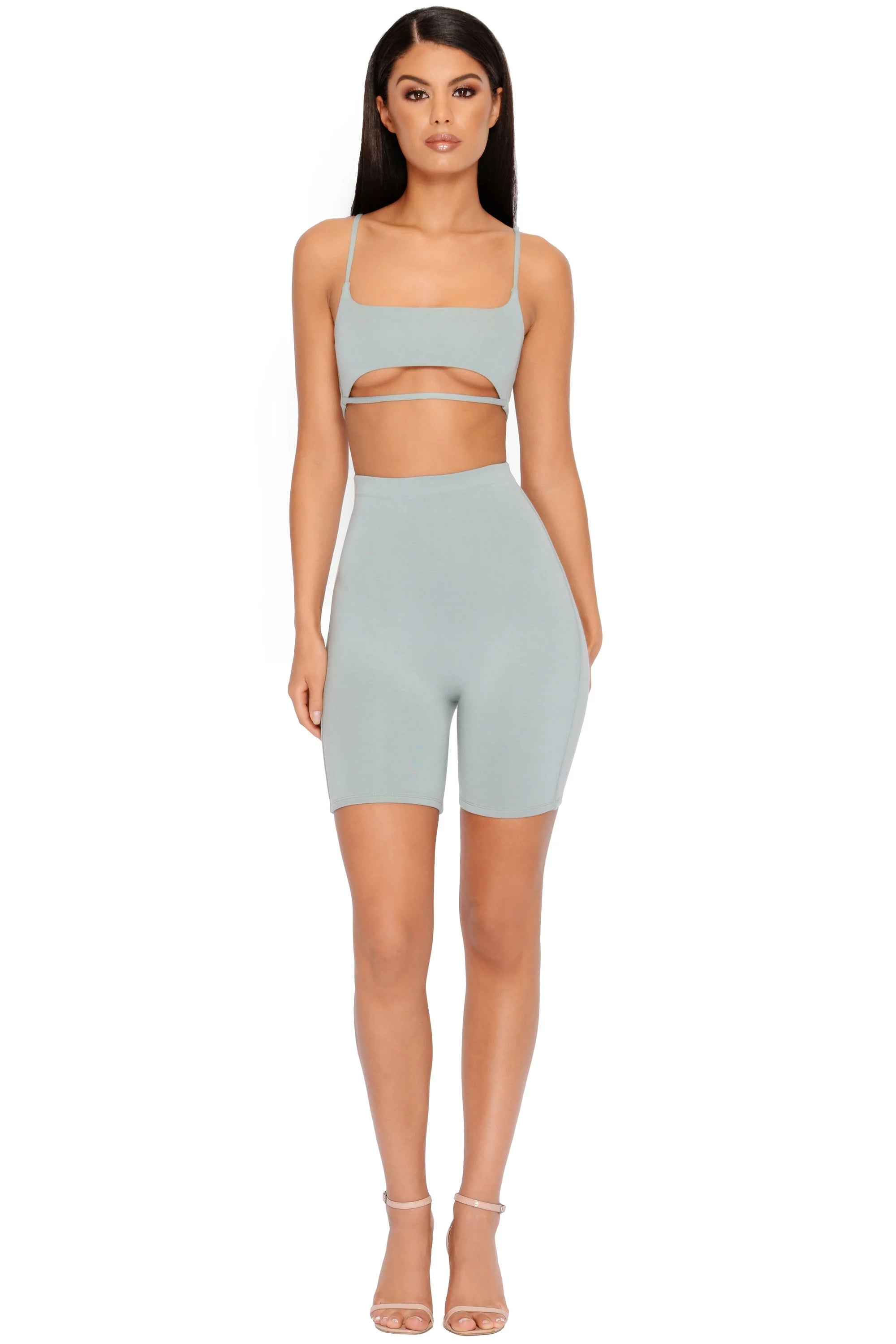 Under Your Skin Double Layered Strappy Bralette in Sage