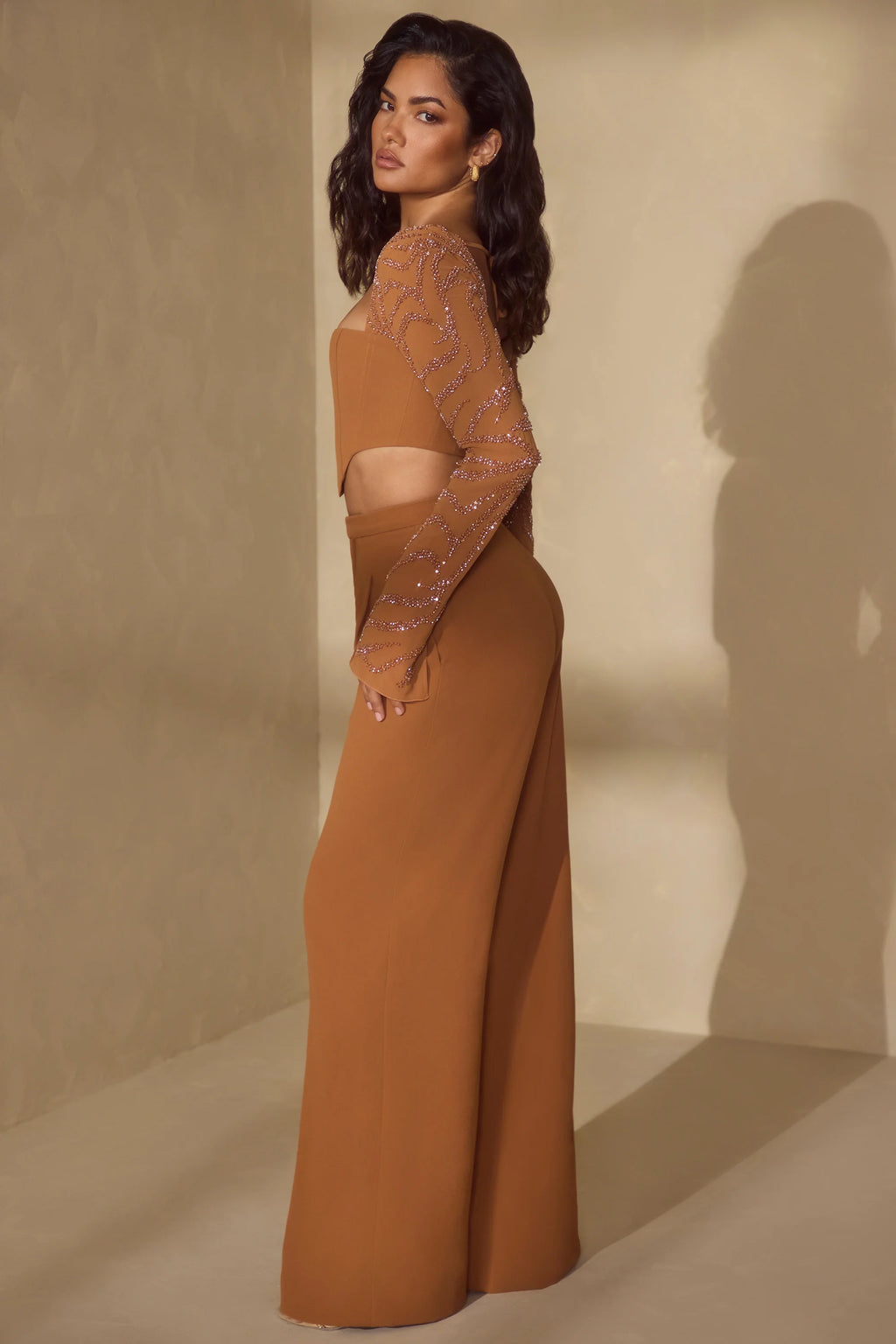 Tall High Waist Wide Leg Trouser in Caramel
