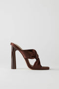 Satin Mule Heels in Mocha