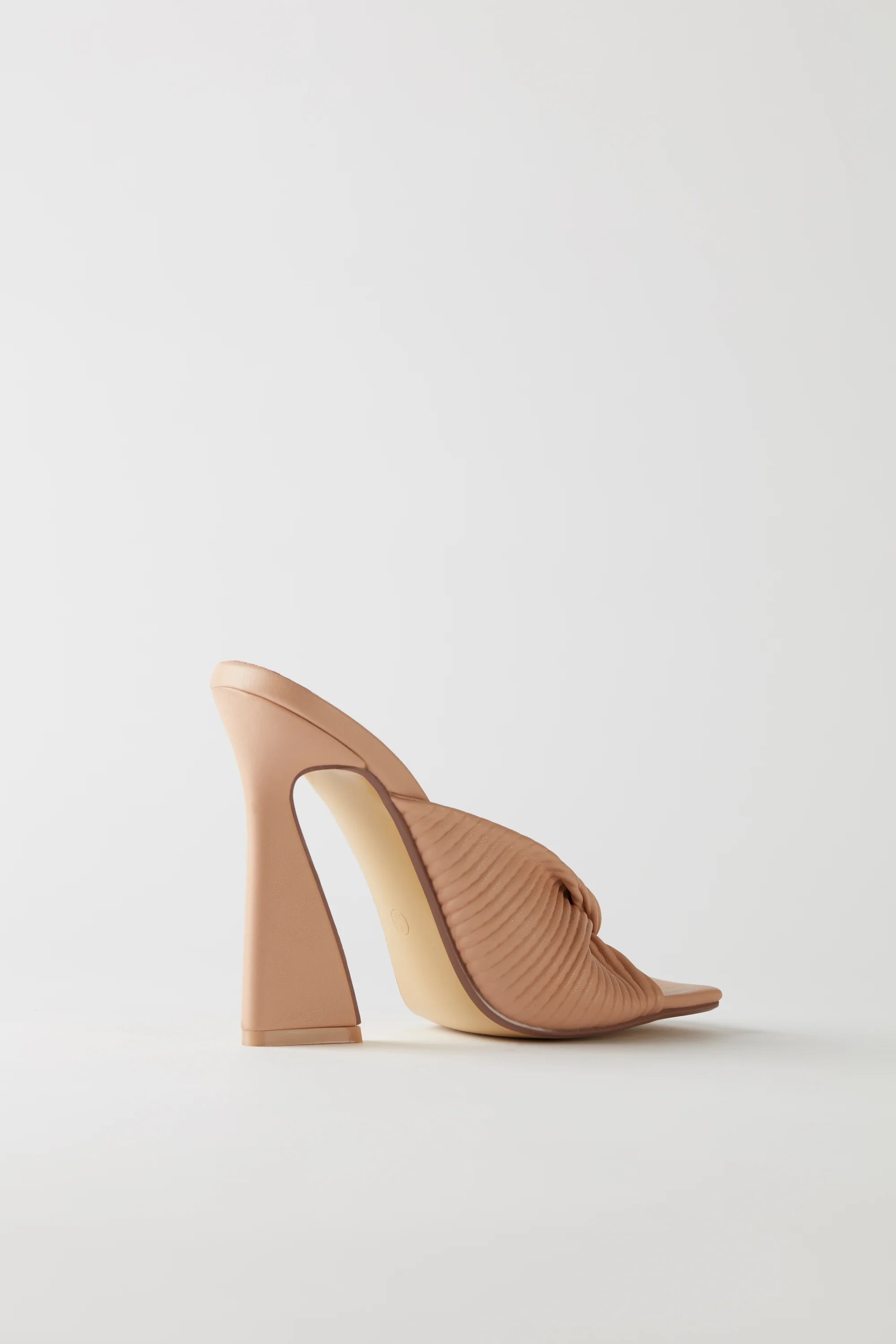 Ribbed Leatherette Mule Heels in Nude