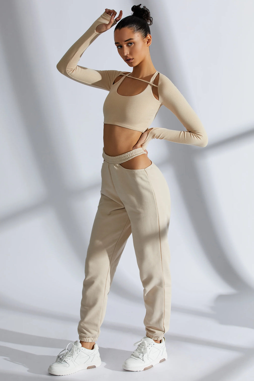 Cut Out Joggers in Sand