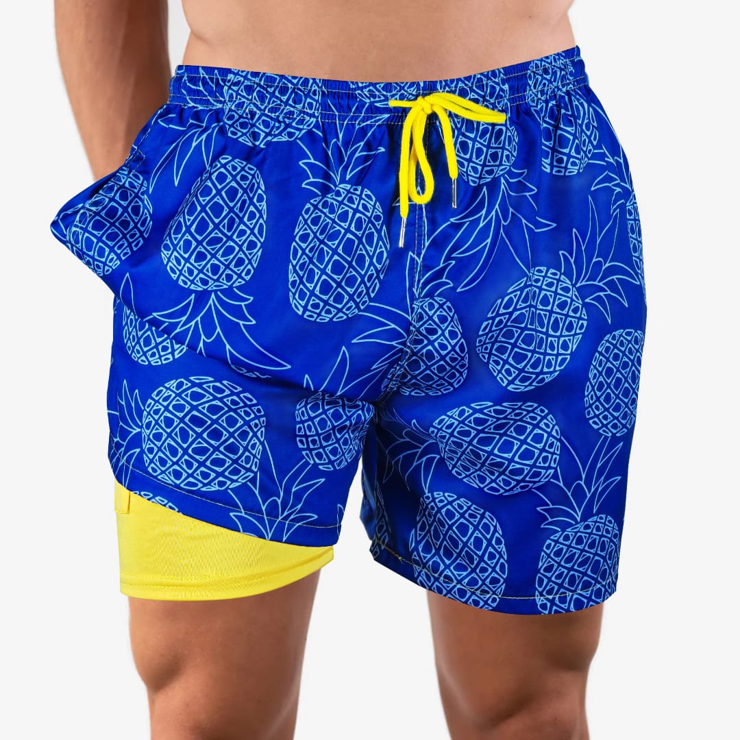Blue Pineapple - 6 Mid-Length Hybrid Shorts