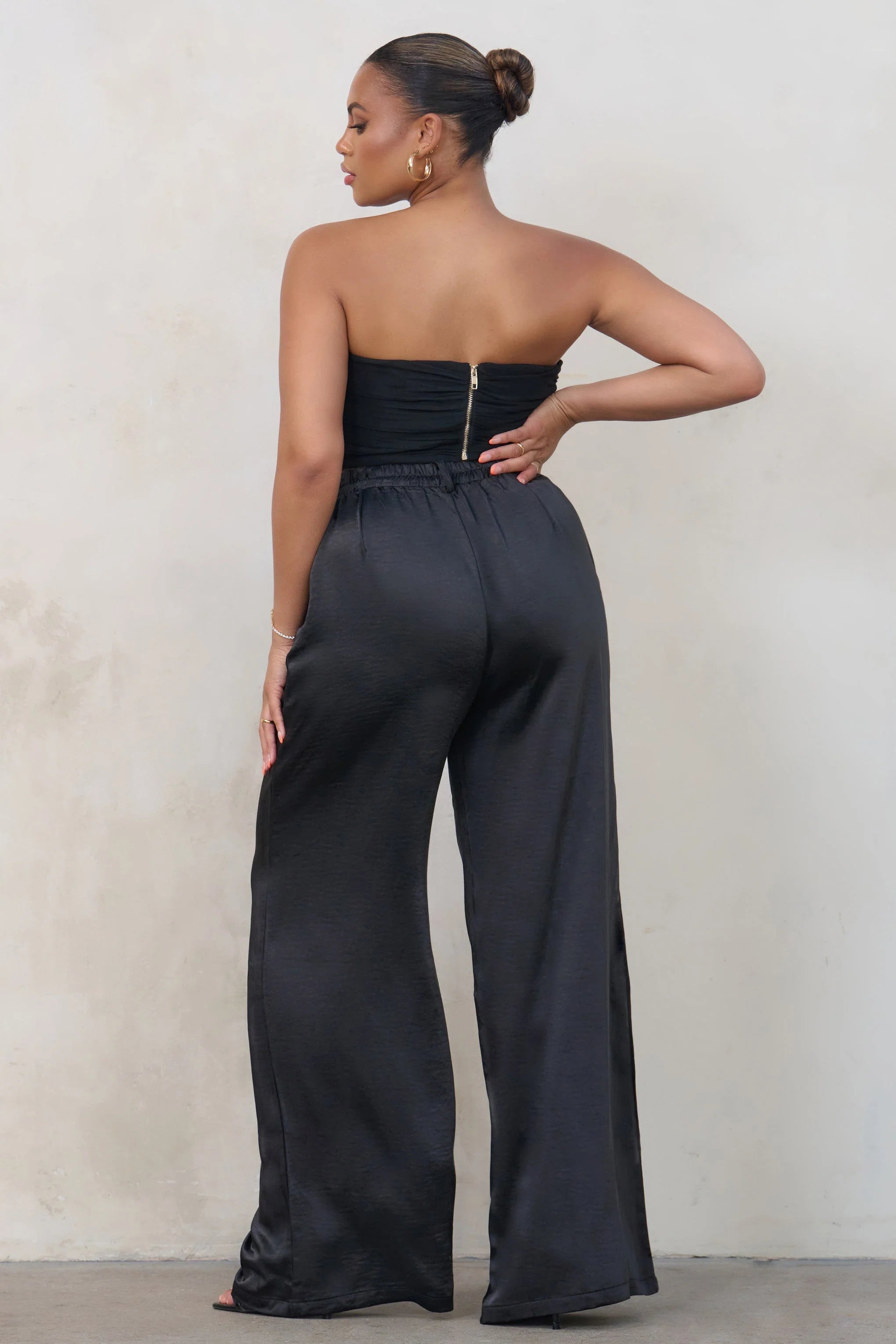 No Limits | Plus Black Satin Wide Leg Trousers