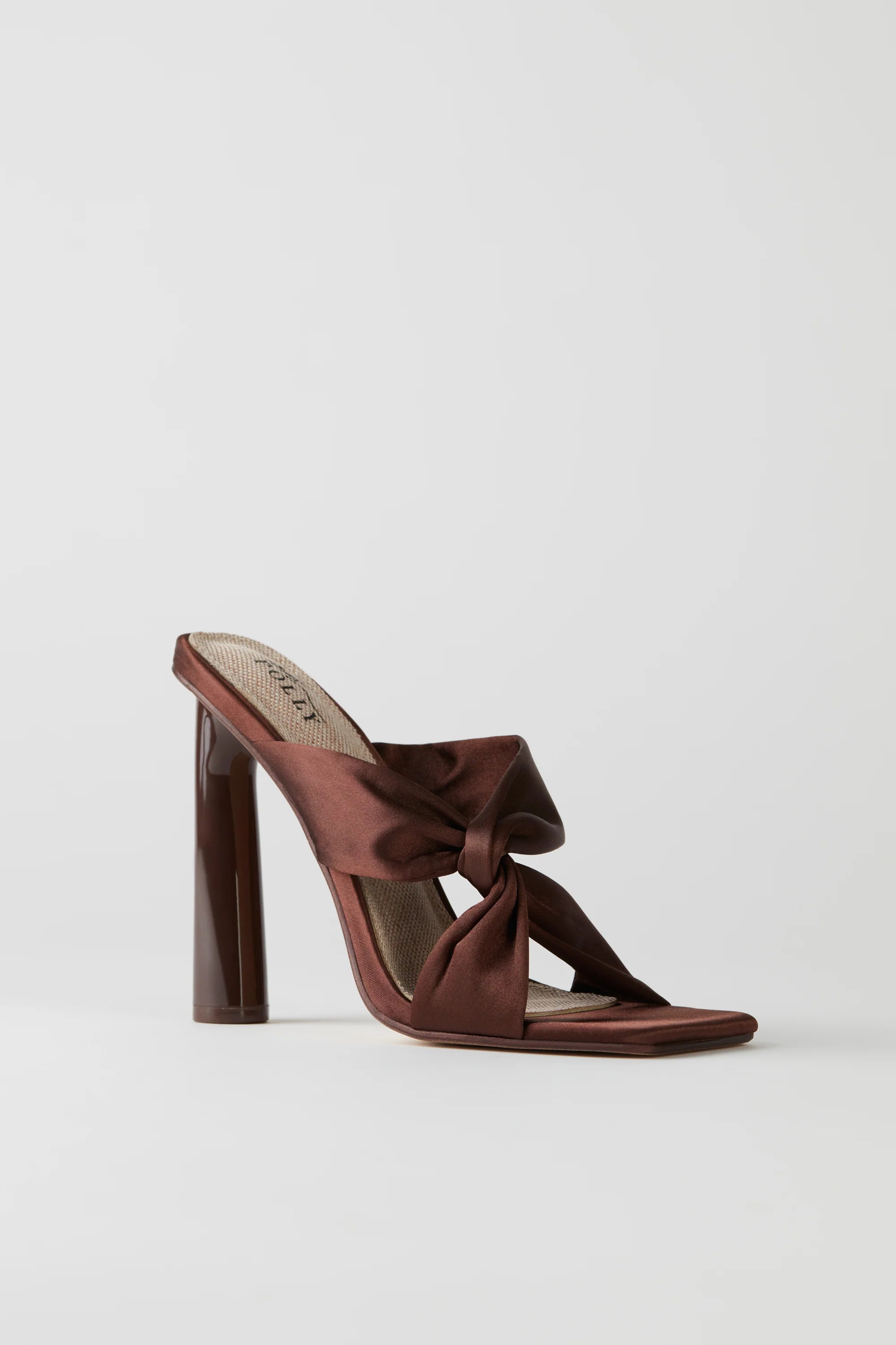 Satin Mule Heels in Mocha
