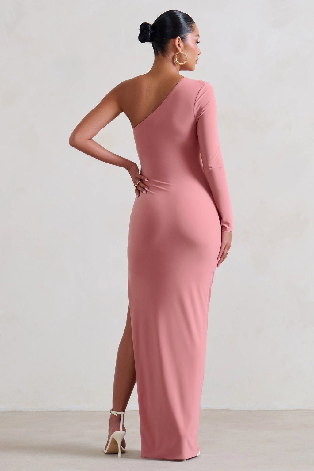 Paloma | Pink Maternity One Sleeve Asymmetric Maxi Dress