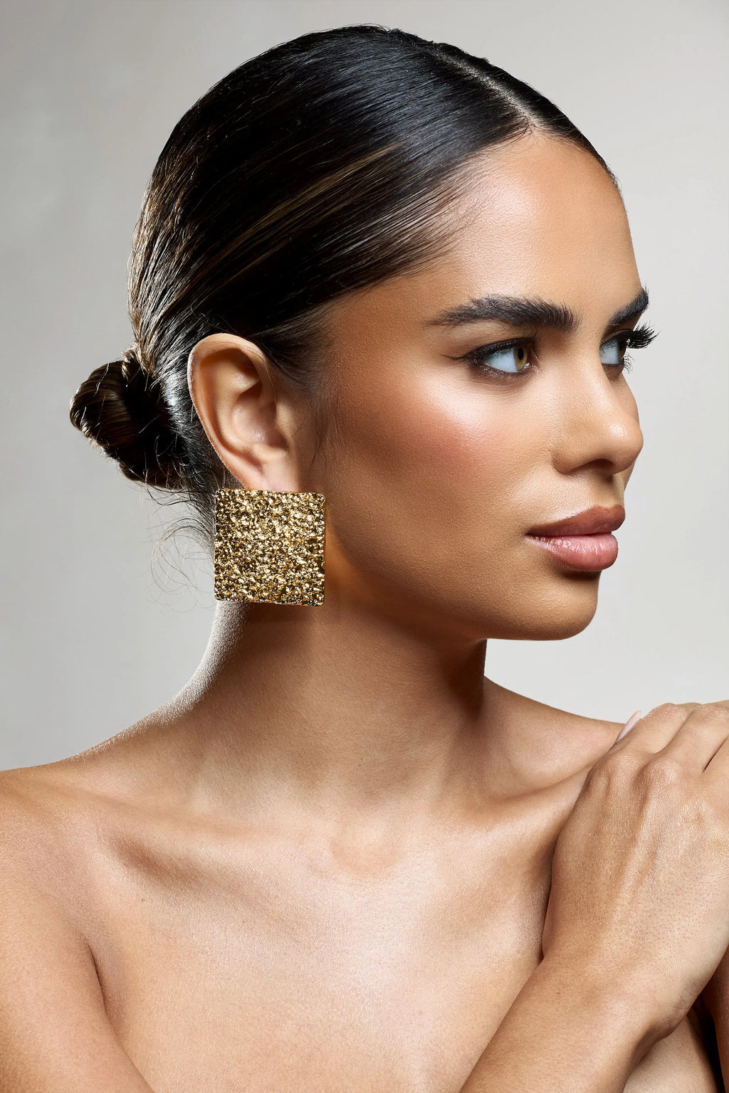 Pixel | Gold Square Hammered Earrings