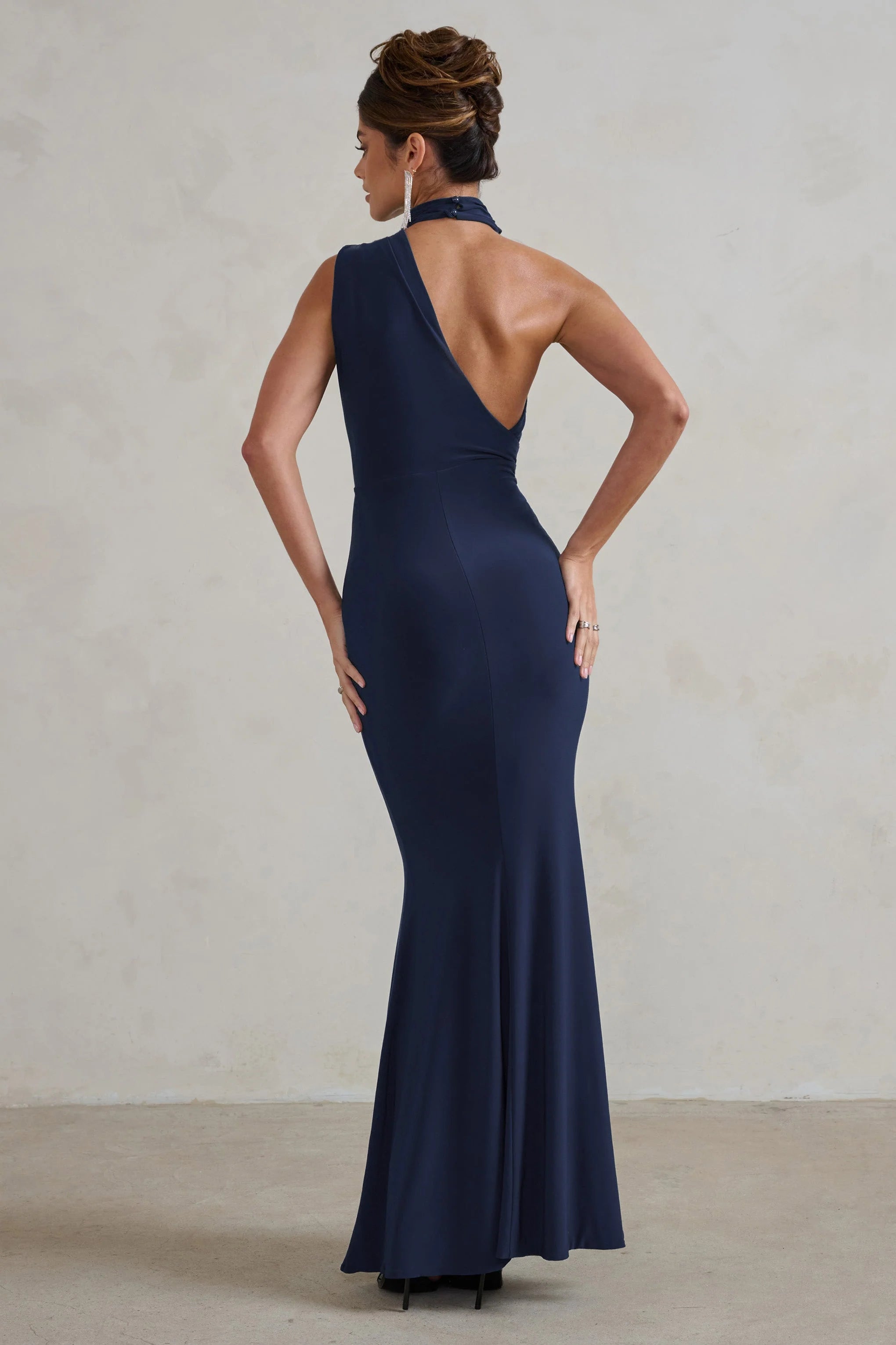 Capucine | Navy Asymmetric Draped Maxi Dress