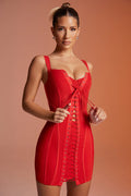 Lace Up Corset Mini Dress in Red