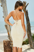 Just A Dream Strappy Ruched Midi Dress in Cream