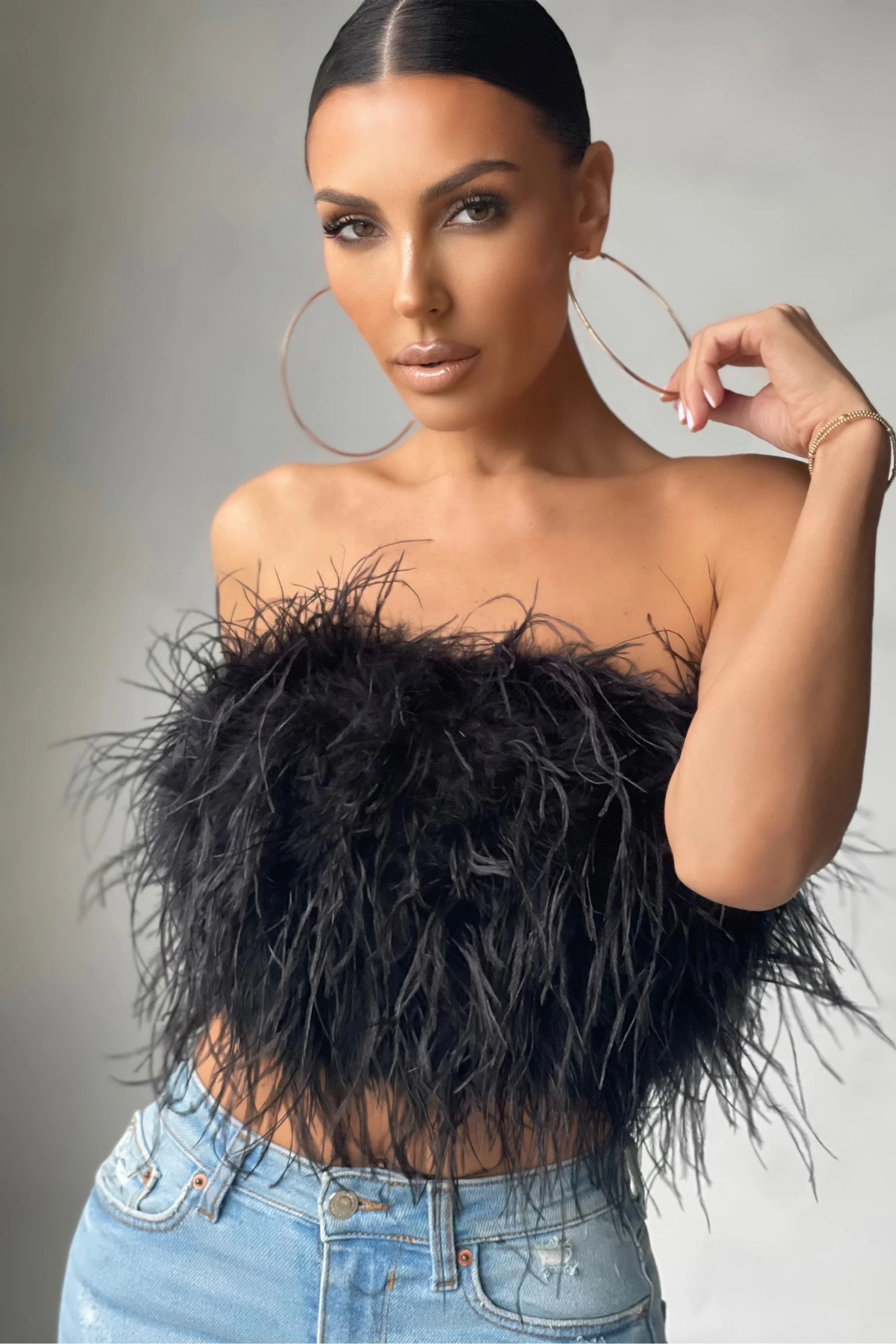 Dream Daze | Black Feather Bandeau Crop Top