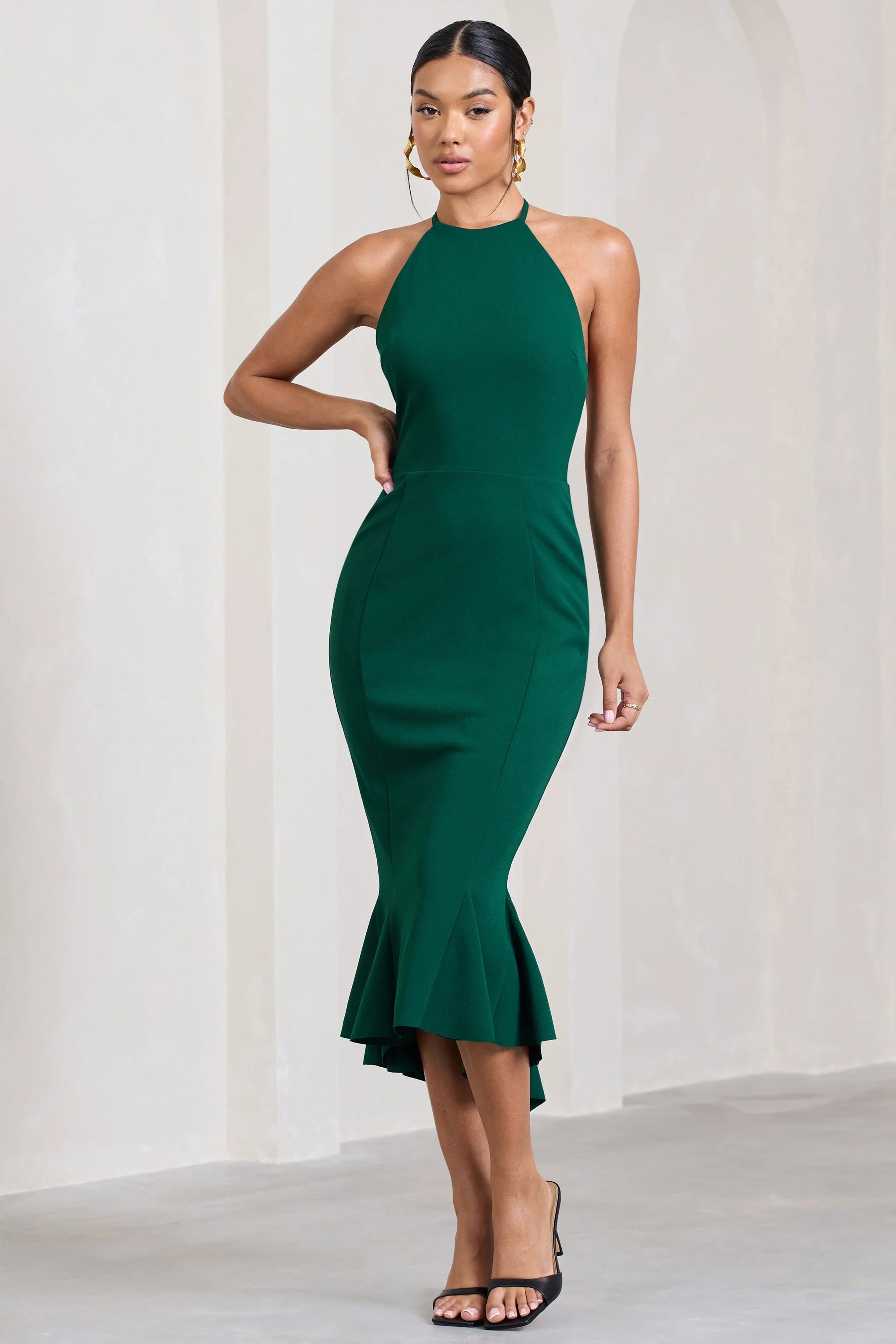 Maluma | Bottle Green Halter-neck midi dress