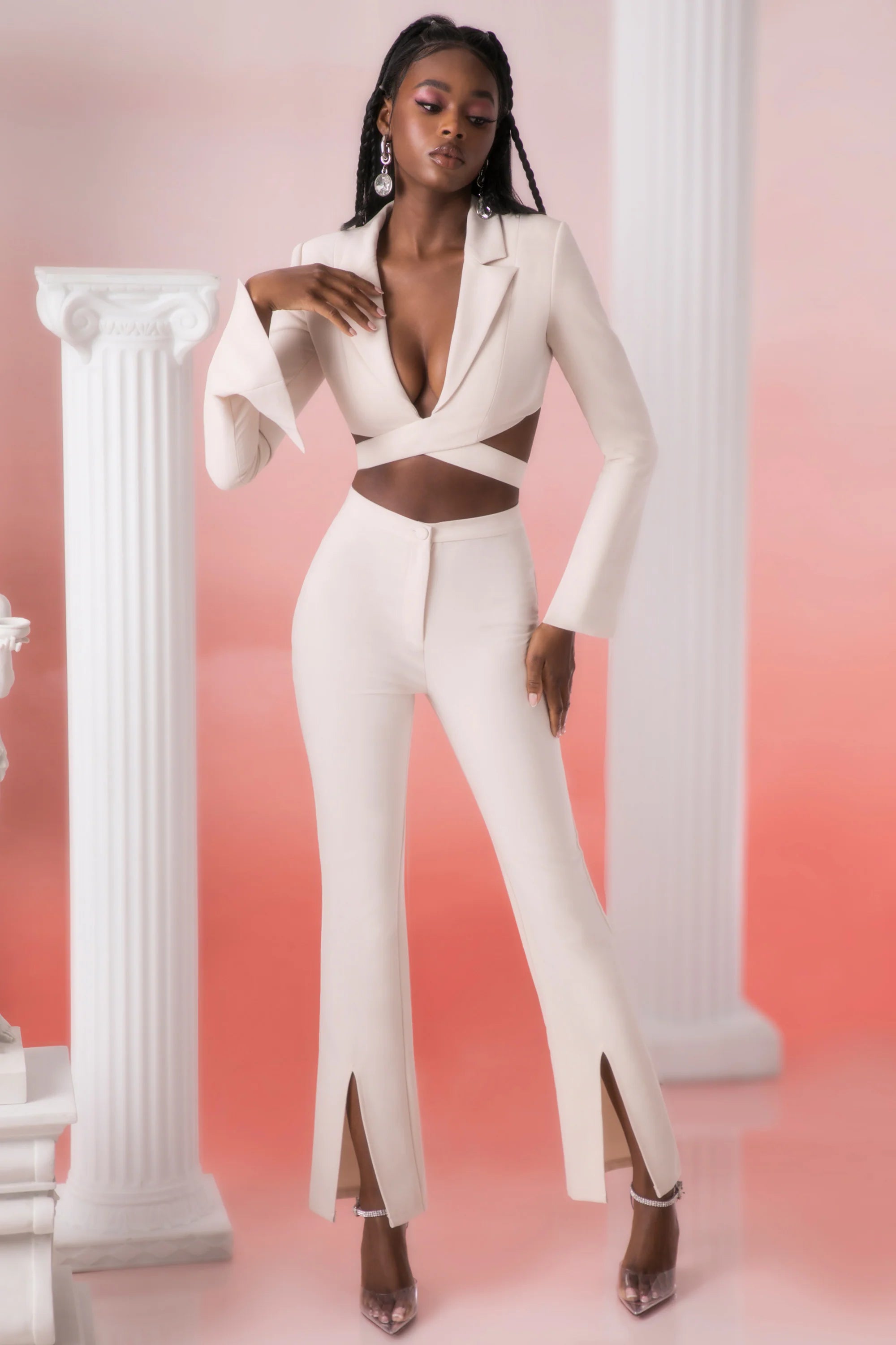 Flare Trousers in Stone