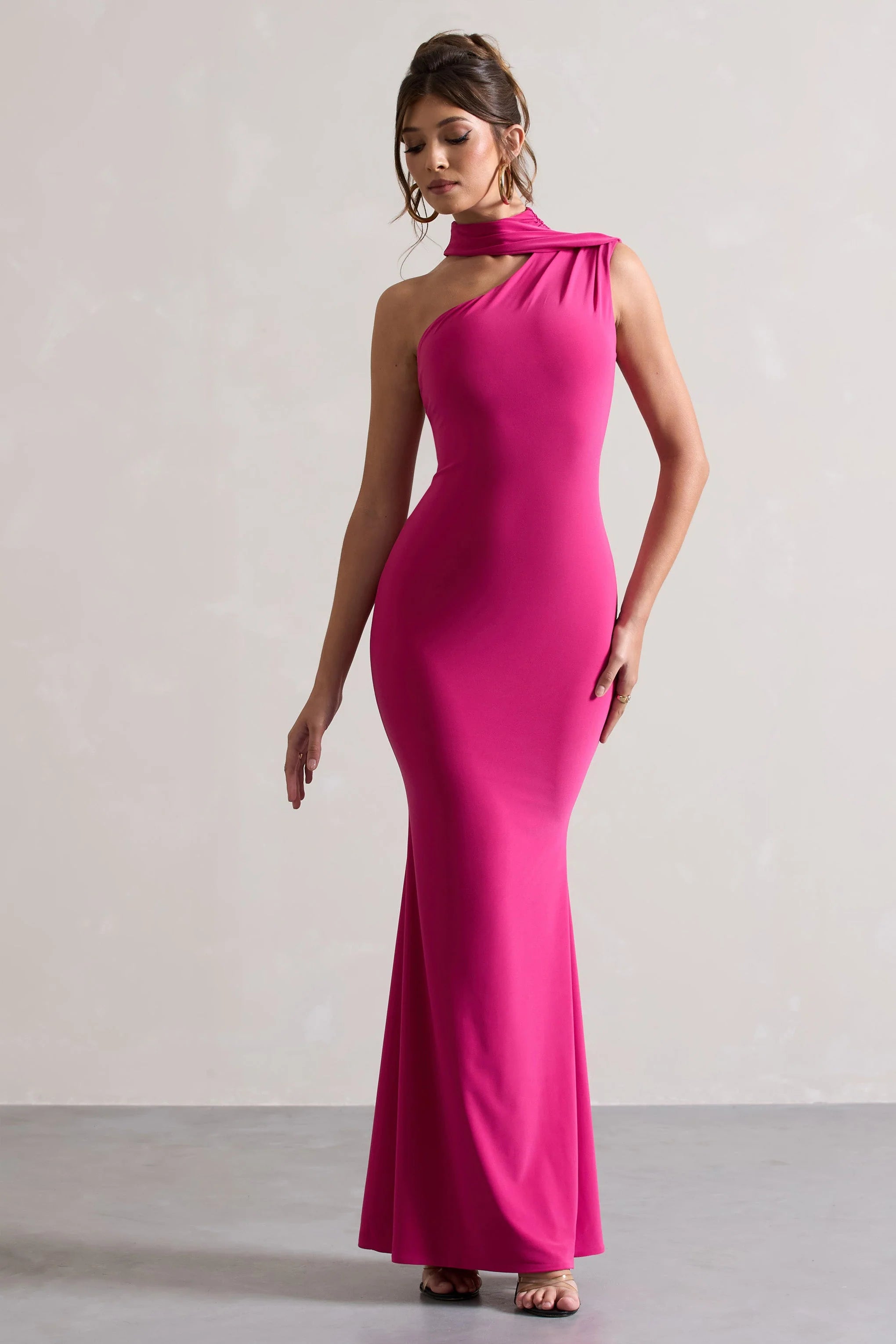 Capucine | Pink Asymmetric Draped Maxi Dress