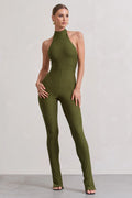 Jayda | Moss Green High-Neck Slim-Leg Jumpsuit