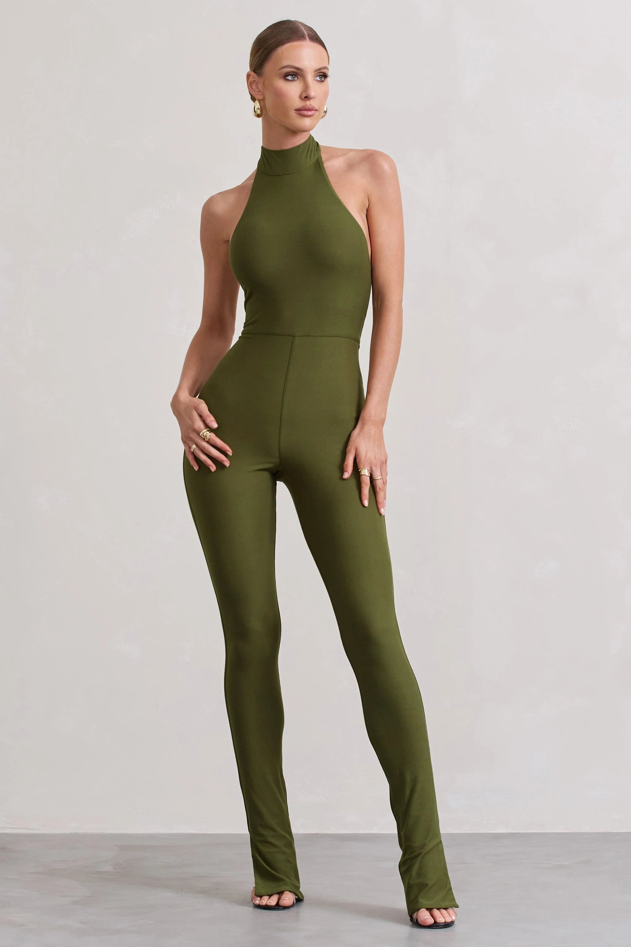 Jayda | Moss Green High-Neck Slim-Leg Jumpsuit