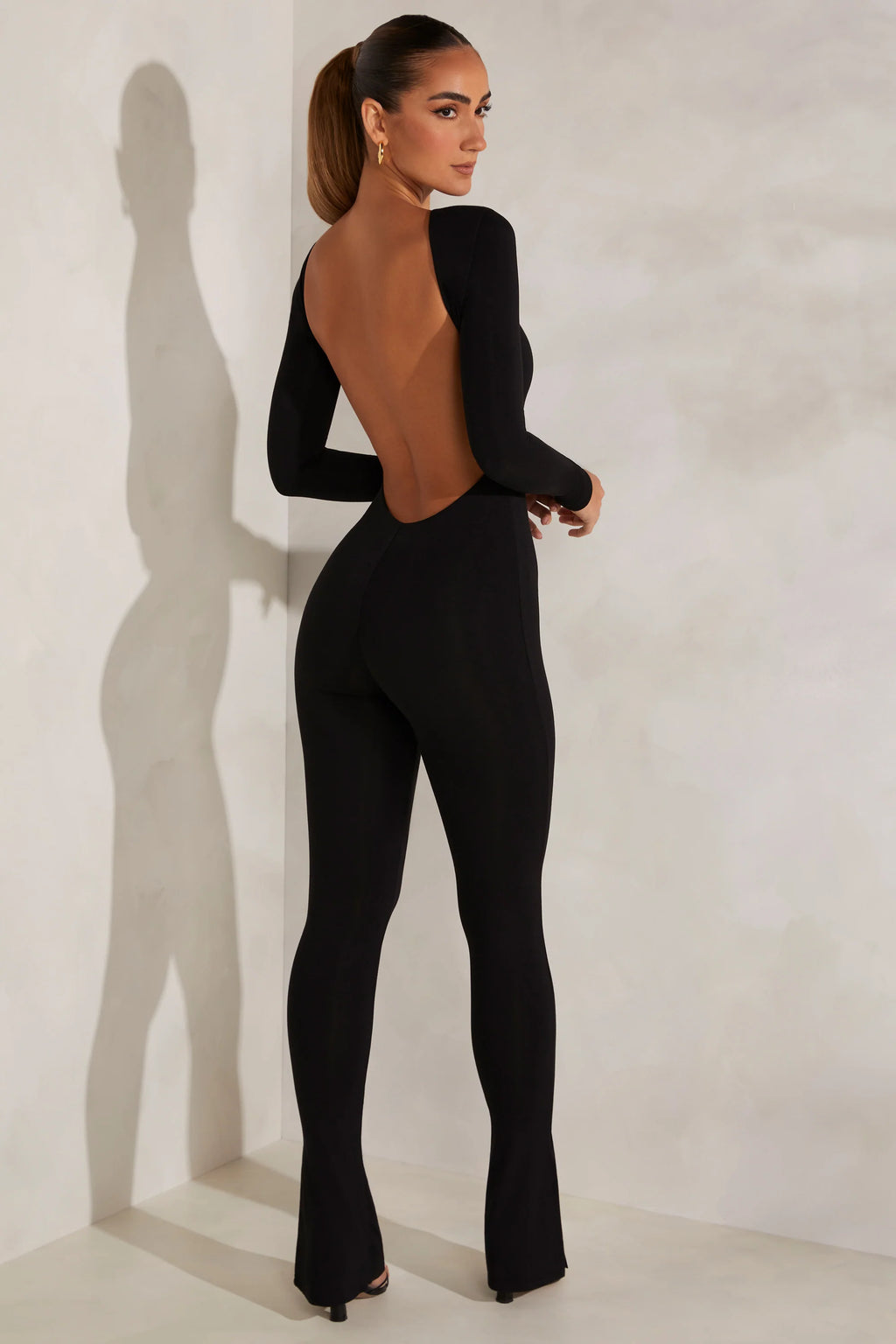 Tall High Neck Open Back Jumpsuit in Black