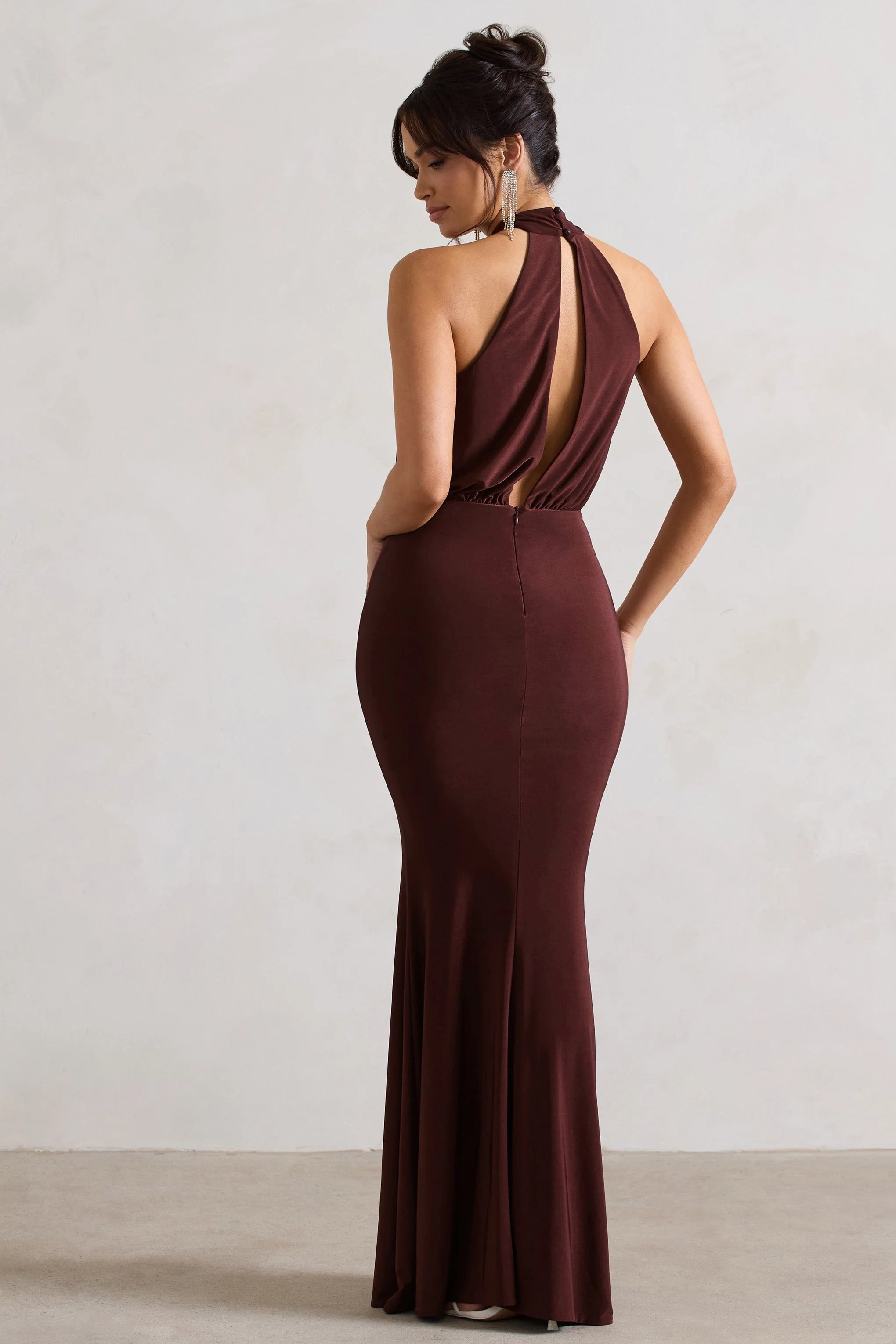Vanessa | Chocolate Brown Knot Halter-Neck Maxi Dress