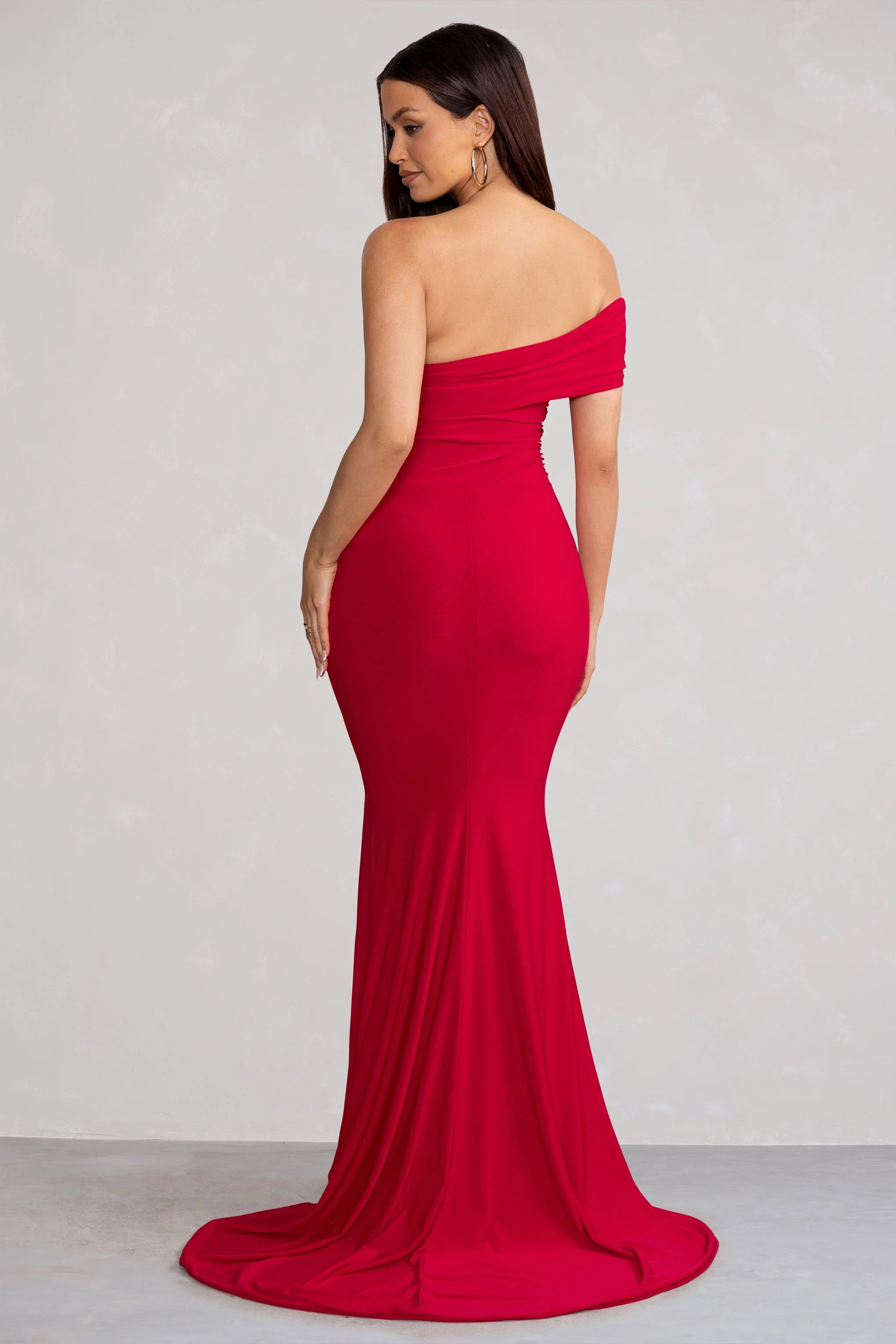 Forever & Always | Red One Shoulder Ruched Fishtail Maxi Dress