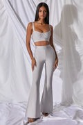 Too Good For You High Waisted Bandage Flare Trousers in Grey
