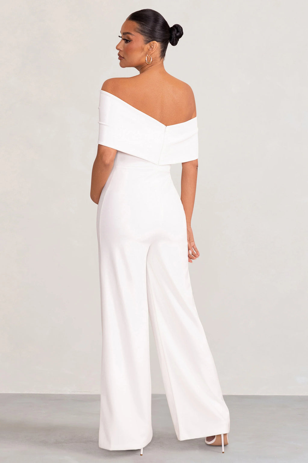 Meave | White Bardot Bow Maternity Jumpsuit