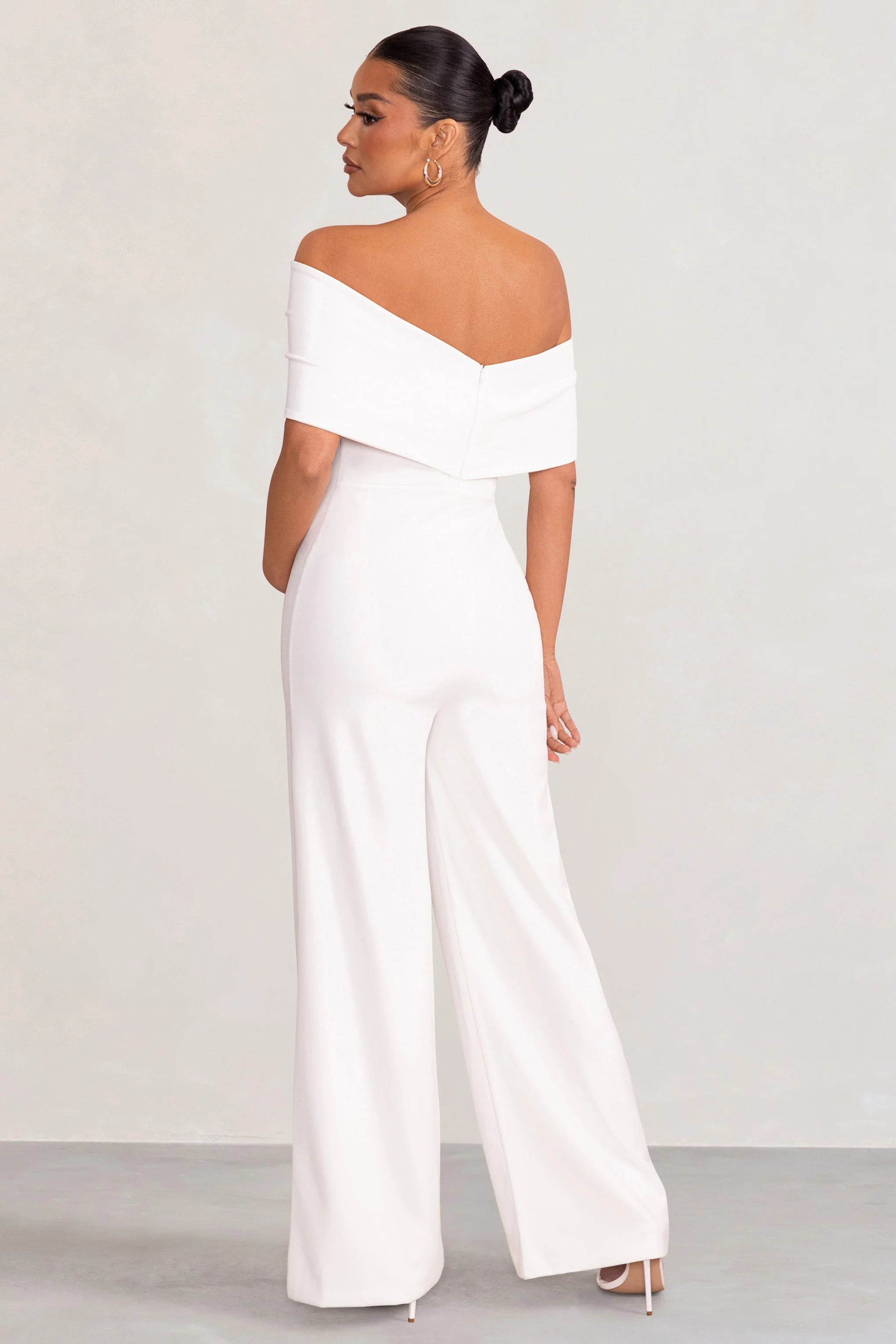 Meave | White Bardot Bow Maternity Jumpsuit