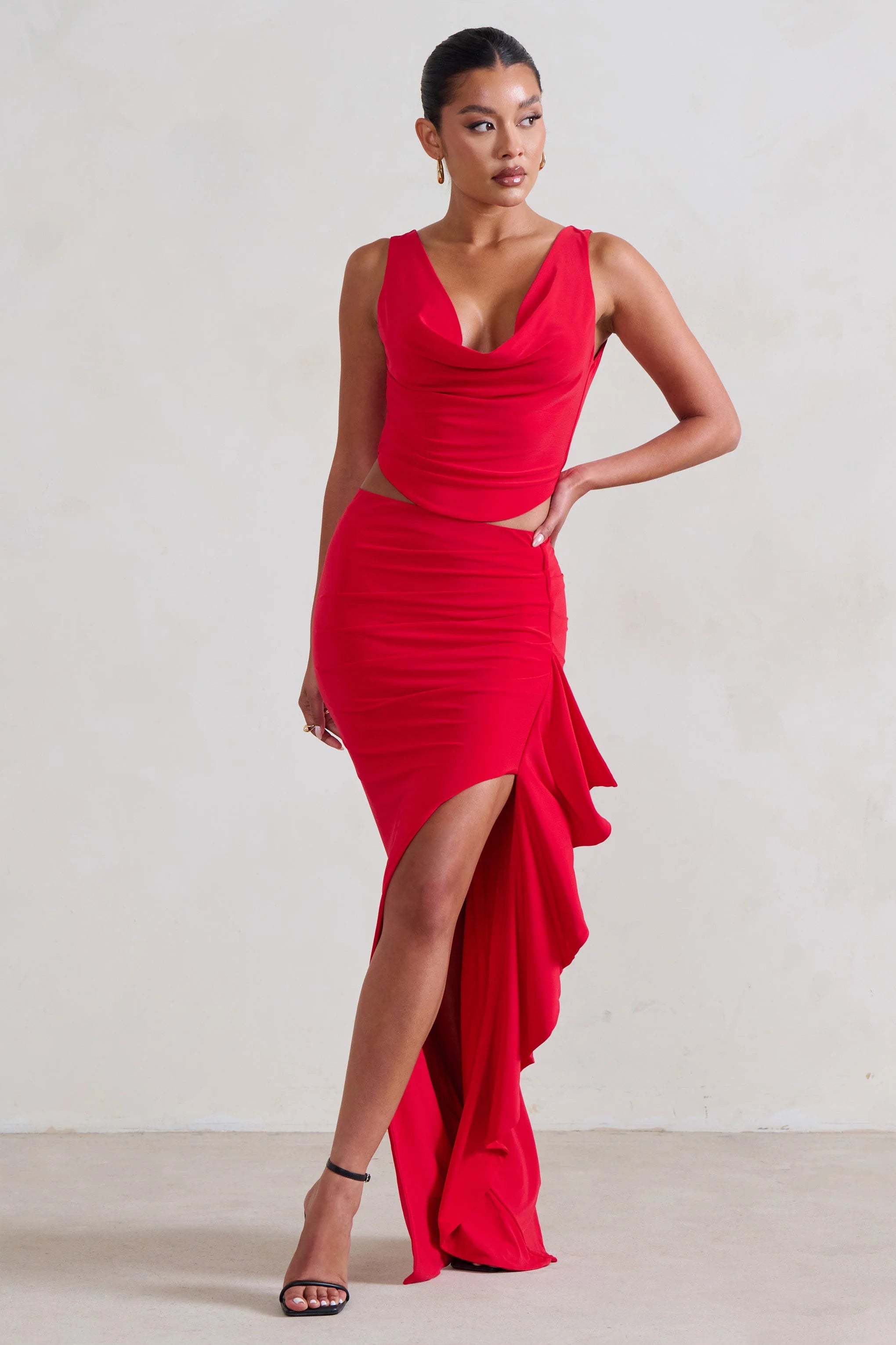 Femme Classique | Red Cowl Crop Top