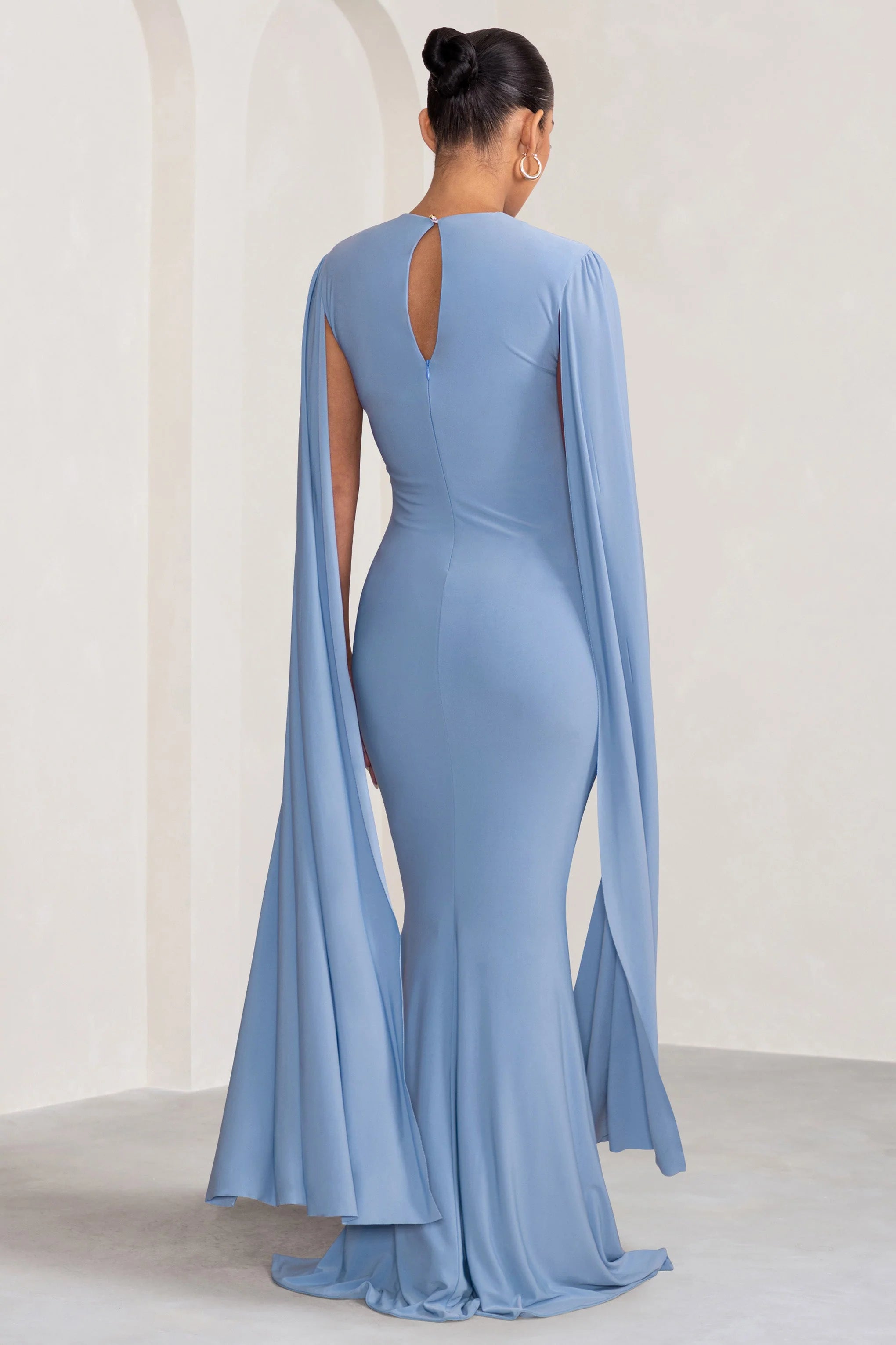 Briony | Powder Blue Maternity Maxi Dress with Cape Sleeves