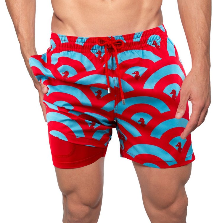 Red Clouds - 6 Mid-Length Hybrid Shorts