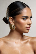 Coa | Gold Ribbed Diamante Square Earrings
