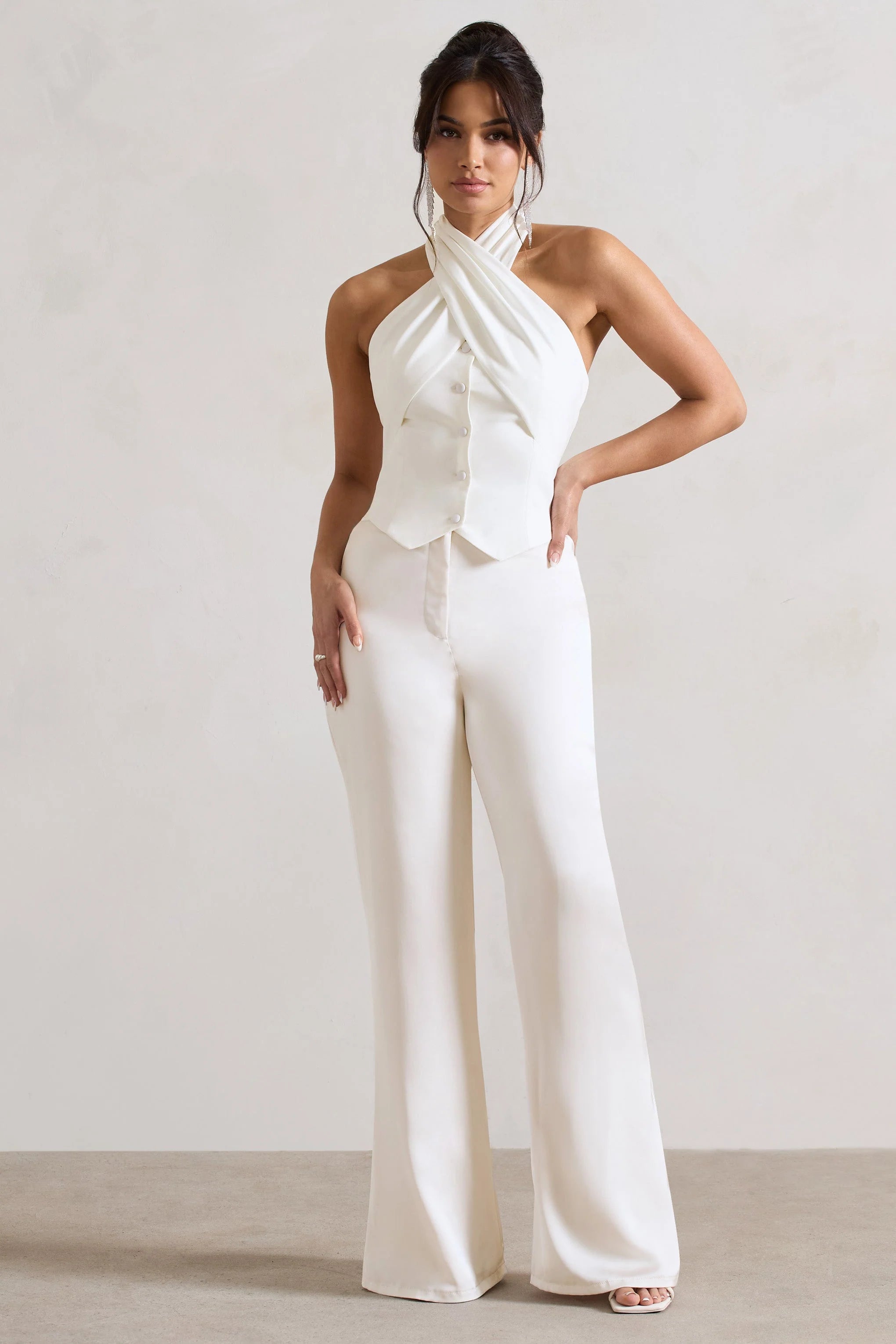 Your Way | Cream Satin Wide-Leg Trousers