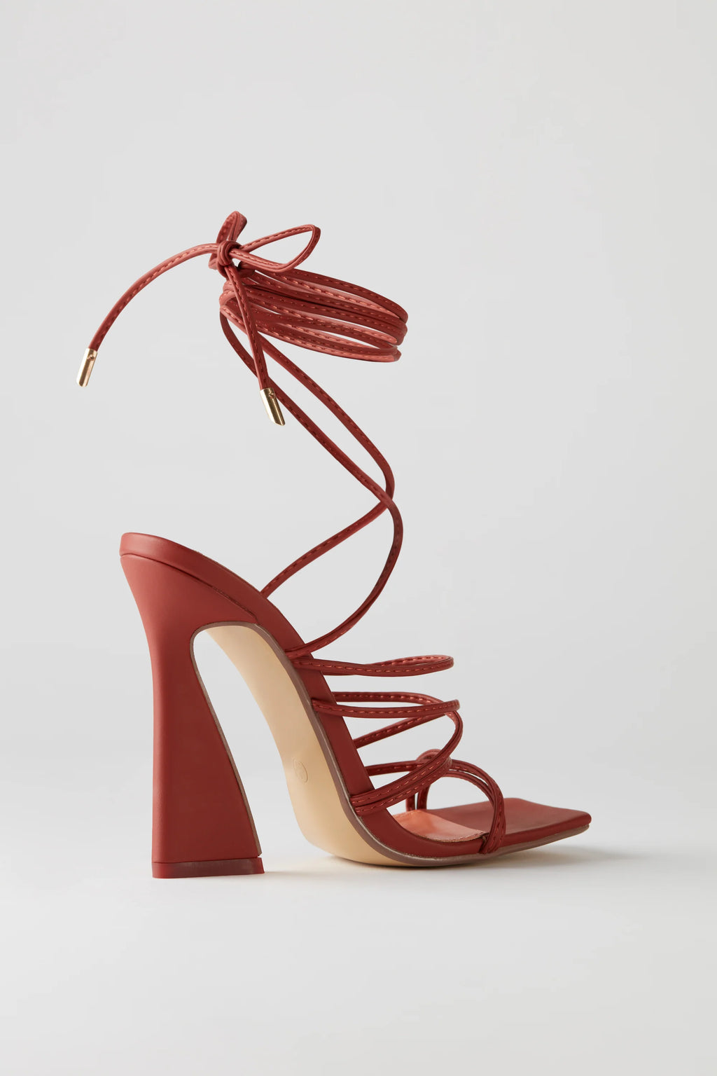 Leatherette Lace Up Heels in Terracotta