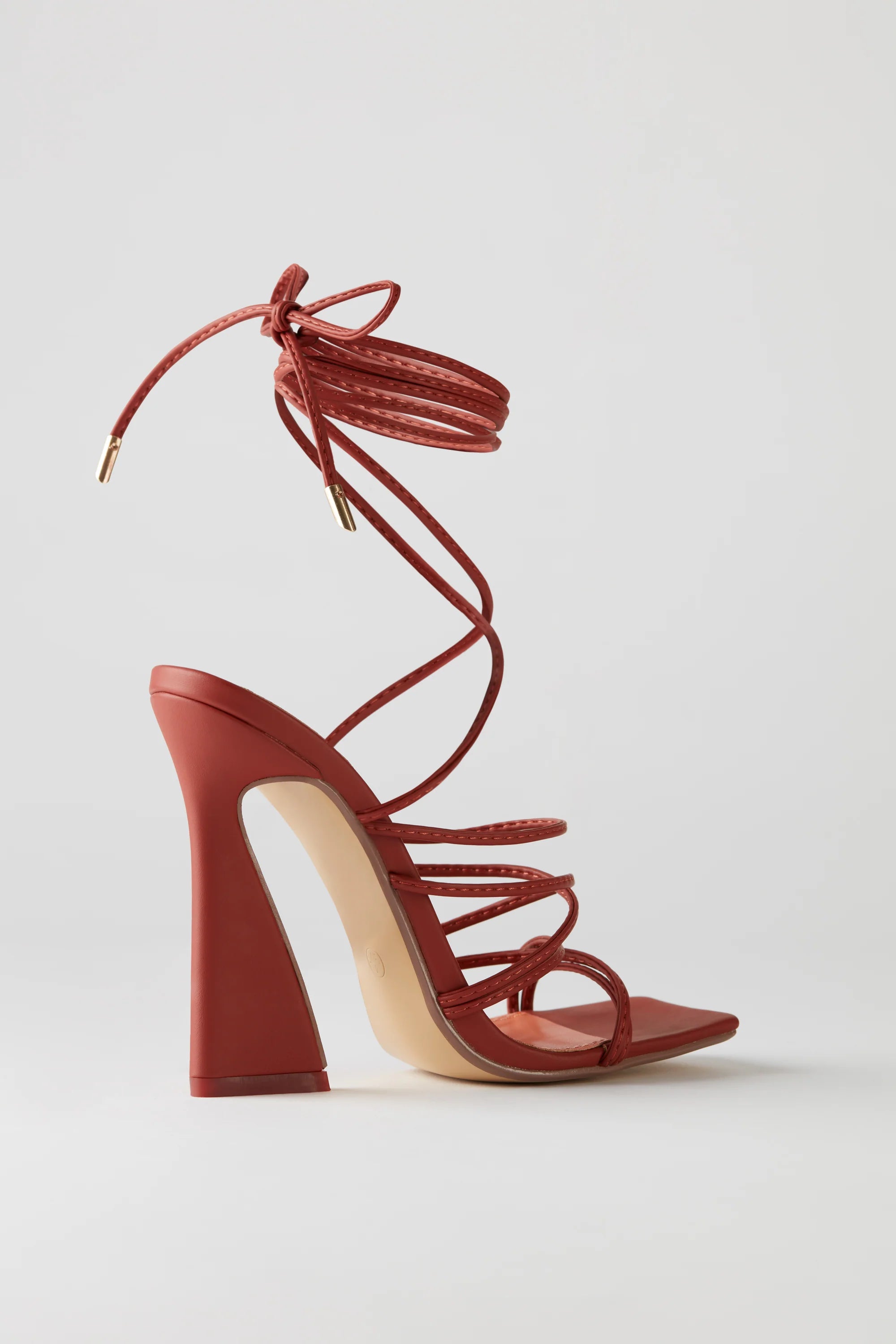 Leatherette Lace Up Heels in Terracotta