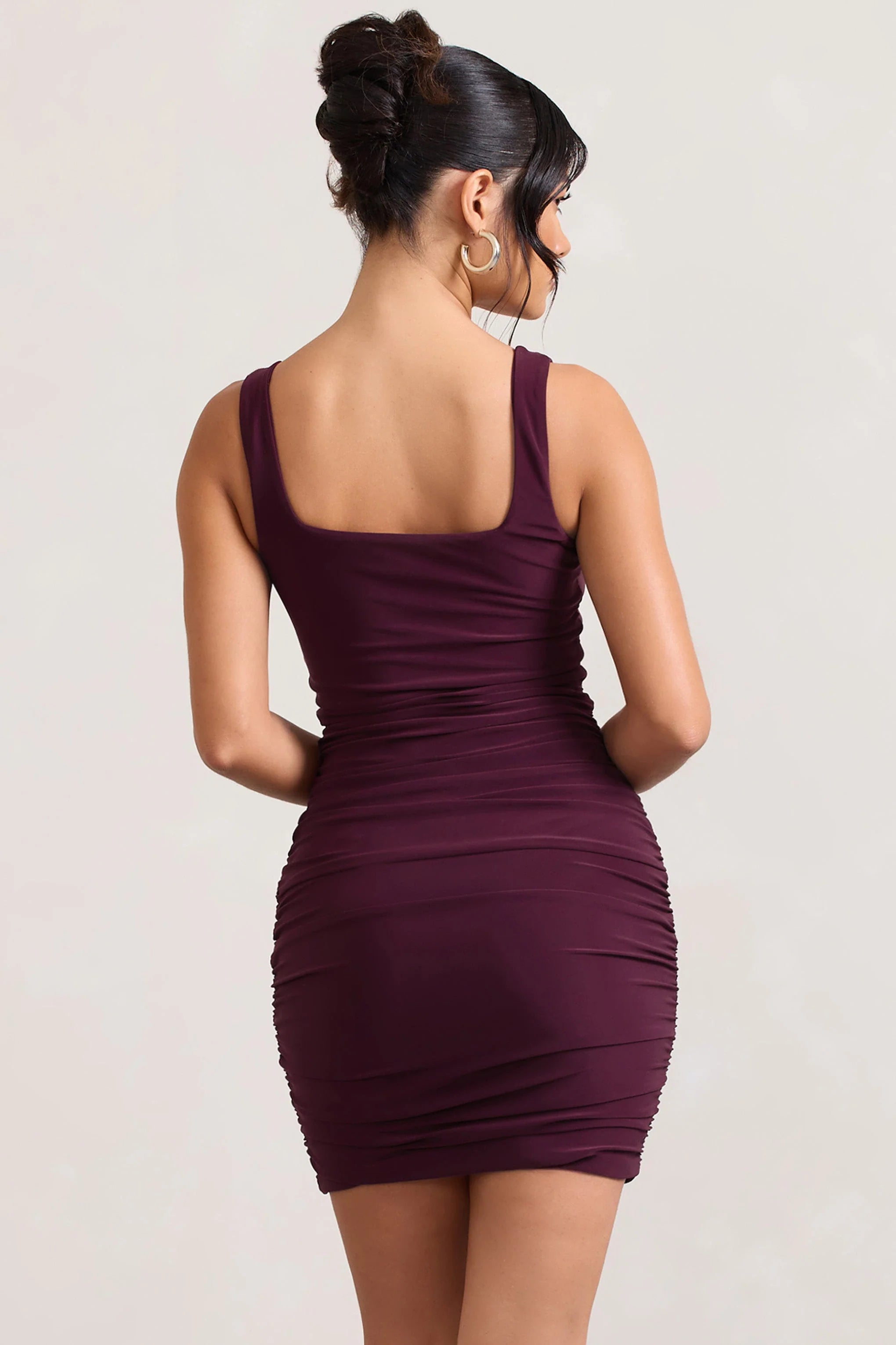 Porto | Burgundy Square-Neck Strappy Bodycon Mini Dress