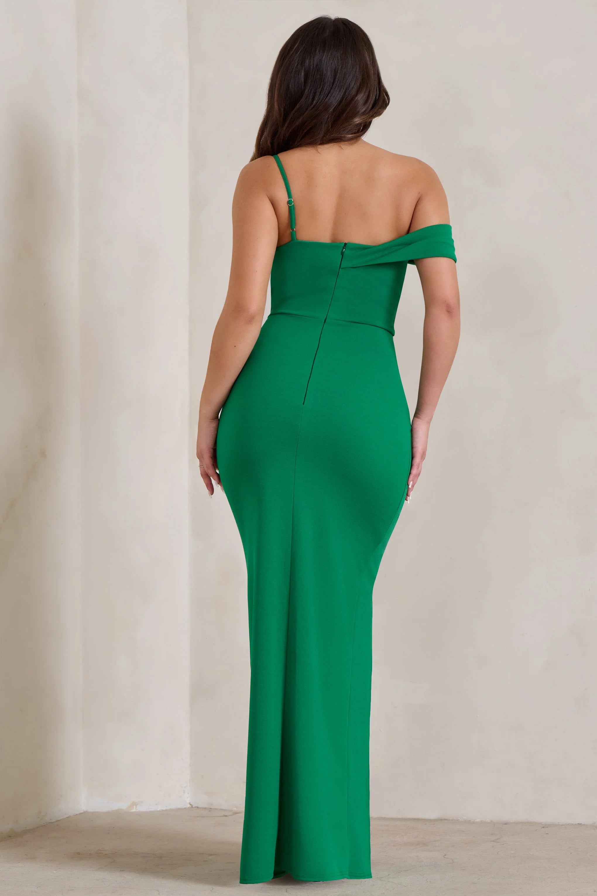 Tullulah | Green Asymmetric Draped Maxi Dress With Split