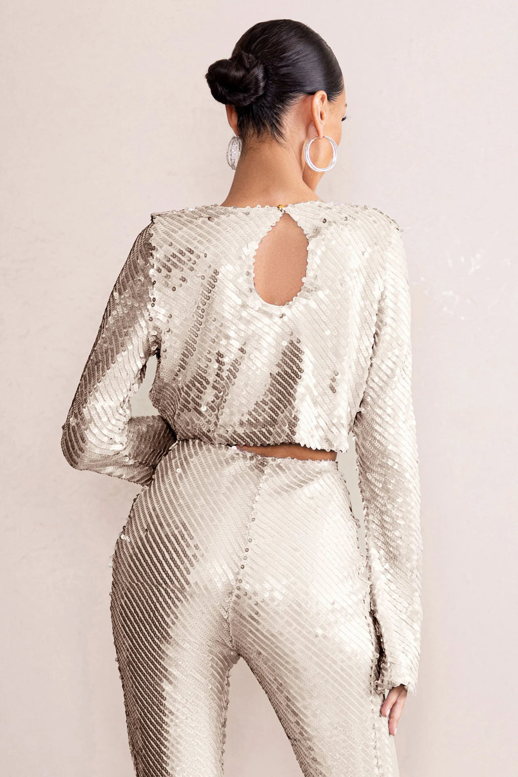 Aperitif | Silver Sequin Top With Keyhole Fastening