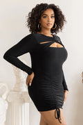 Happy Hour | Plus Black Twist Front Ruched Mini Dress