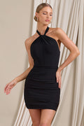 Poppy | Black Halter Neck Knot Mini Dress
