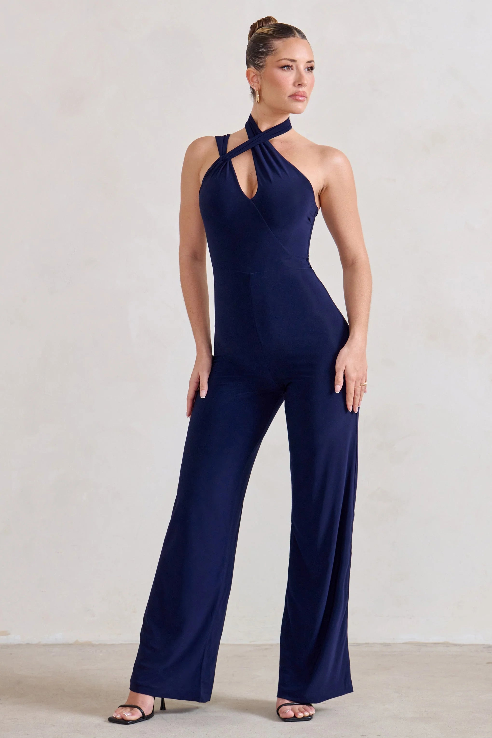 Tilly | Navy Cut Out Halterneck Asymmetrical Jumpsuit