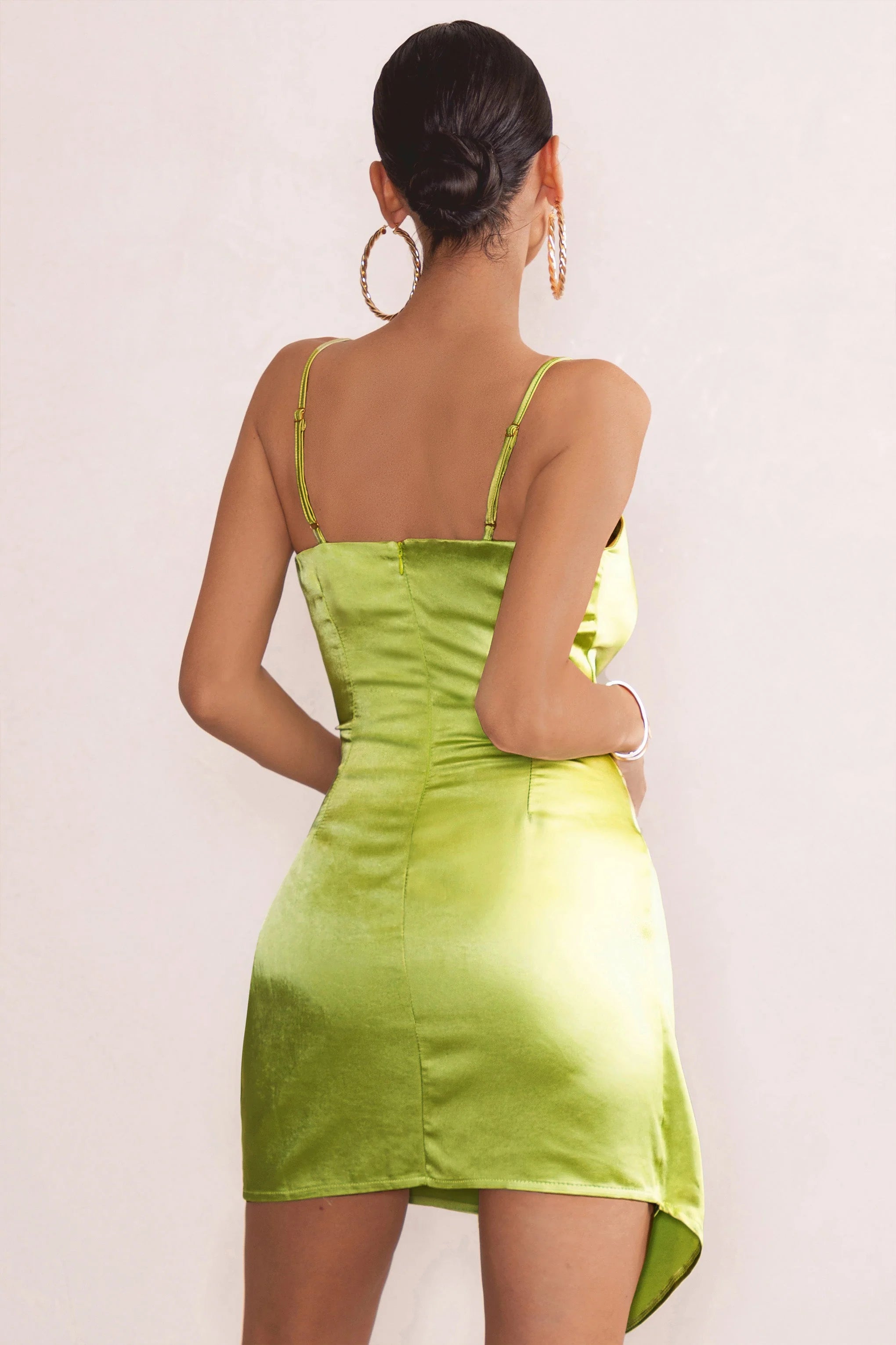 Tell Me | Lime Wrap Detail Satin Mini Dress