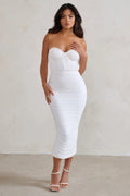Deema | White Cupped Midi Dress With Mesh Overlay