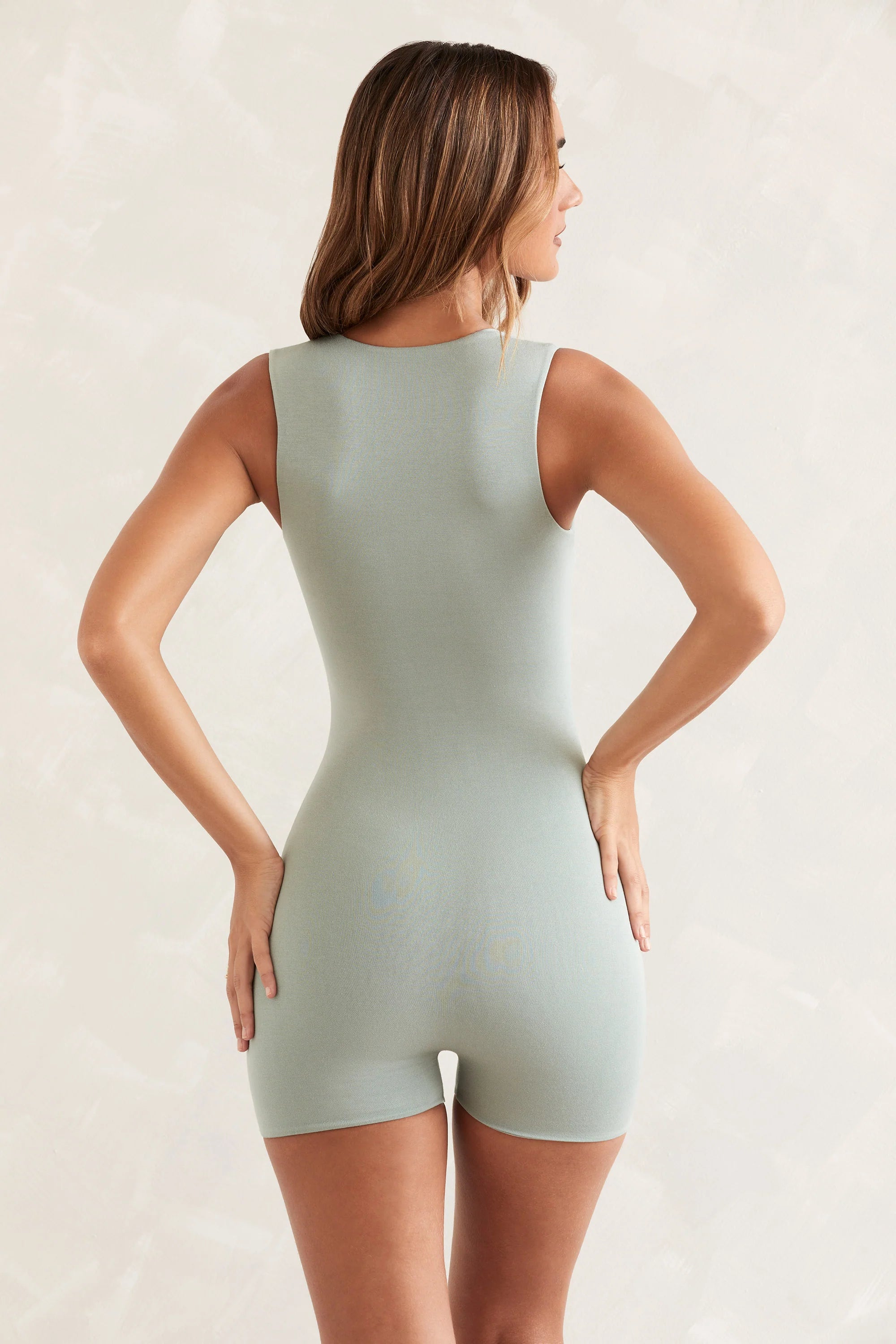 Short Sleeve Square Neck Unitard in Sage